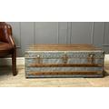 Antique Rare Zinc Covered Travel Trunk Chest Coffee Table Industrial Storage