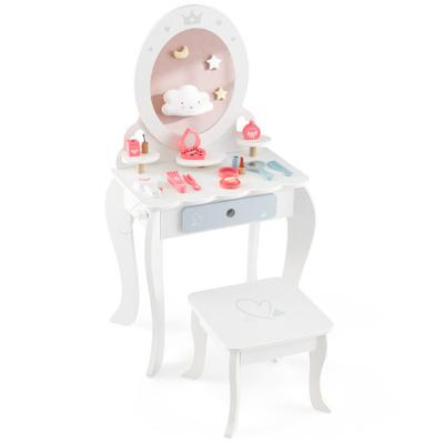 Costway Kids 2-in-1 Princess Makeup Table and Chair Set with Removable Mirror-White