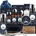 12pcs Beard Care Set Beard Serum Oil Balm Beard Comb Bristle Brush Scissors Beard Oil Beard Growth