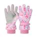 Baocc Accessories Children Cartoon Print Winter Ski Gloves Thermal Gloves Thermal Cycling Gloves Kids Windproof Gloves Gloves Mittens Pink