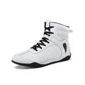 Frontwalk Unisex Adult Sneakers Lace Up Wrestling Shoes Round Toe Boxing Shoe Sports Comfort Trainers Women & Men High Top White 10.5