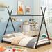 Twin Size House Platform Bed with Triangle Structure for Kids, Teens, Bedroom, Home Furniture, No Box Spring Required, Black