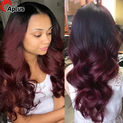Perruque Lace Front Wig Body Wave Naturelle Cheveux Humains Couleur Rouge Bordeaux 1B 99J 13x4