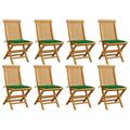 moobody Set of 8 Wooden Garden Chairs with Green Cushion Teak Wood Foldable Outdoor Dining Chair for Patio Balcony Backyard Outdoor Indoor Furniture 18.5in x 23.6in x 35in