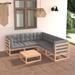 moobody 6 Piece Garden Conversation Set Gray Cushioned 3 Corner Sofa and 2 Middle Sofas with Table Pinewood Sectional Outdoor Furniture Set for Patio Backyard Patio Balcony