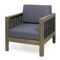 GDF Studio Allegra Outdoor Acacia Wood and Wicker Club Chair Gray Mixed Gray Dark Gray