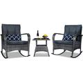 ENSTVER 3 Pieces Patio PE Rattan Conversation Chair Set Outdoor Furniture Rocking Chair Set with Water-Proof Cushion&Coffee Table for Garden Backyard and Porch (Dark Grey)