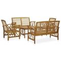 moobody 5 Piece Patio Lounge Set Acacia Wood 4 Garden Chair with 2 Bench and Coffee Table Outdoor Conversation Set for Garden Lawn Courtyard