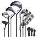 SPOTRAVEL 9 PCS Golf Club Set, Men/Women Professional Golf Set with 3# Fairway Wood, 4# Hybrid, 6#, 7#, 8#, 9# & P# Irons, Putter & Head Covers, Complete Steel Shaft Golf Package Set for Adults (Navy)