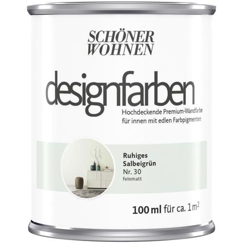 „SCHÖNER WOHNEN-FARBE Wand- und Deckenfarbe „“Designfarben““ Farben hochdeckende Premium-Wandfarbe, Farbwelt Grün Gr. 0,1 l 100 ml, grün (ruhiges salbeigrün nr 30) Wandfarbe bunt“