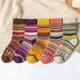 Chaussettes en laine de lapin à rayures colorées pour femmes chaussettes chaudes mignonnes automne