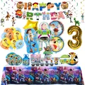 Buzz Lightyear Toy Story Décoration de fête d'anniversaire Disney Woody gros ballon pour enfant fournitures d'événements vaisselle jetable toile de fond
