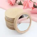 12Pcs Wooden Small Round Mirror Portable Pocket HD Mirror Wood Mini Makeup Mirror