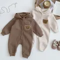 2023 Winter Warm Newborn Baby Clothes Boys Cotton Babies Romper Cartoon Bear Long Sleeve Hooded Girl