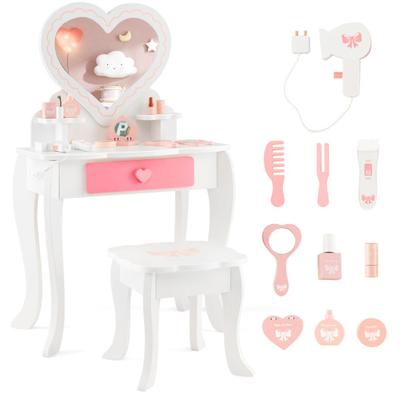 Costway Kids Vanity Set with Heart-shaped Mirror-White