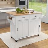 Rolling Kitchen Island with Drop Leaf, Movable Kitchen Carts Island with Storage Cabinet and 2 Drawers, Island Table for Kitchen
