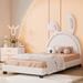 Twin Size Upholstered Platform Bed with Rabbit-Shaped Leather Headboard, Pine Wood Frame and Wood Slats