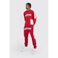 Mens Red Official Slim Colour Block Sweatshirt Tracksuit, Red