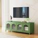 Antique Green Glass Door Entertainment Center with Metal Handle,71 Inch Tv Cabinet Tv Frame Tv Stand Solid Wood Frame