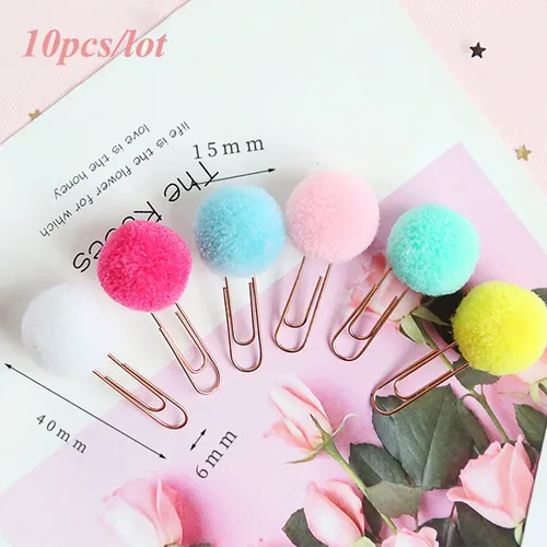 10 Teile/satz Nette Hairball Rose Gold Cilp Modellierung Papier Clip Mode Business Büro Dame Stil