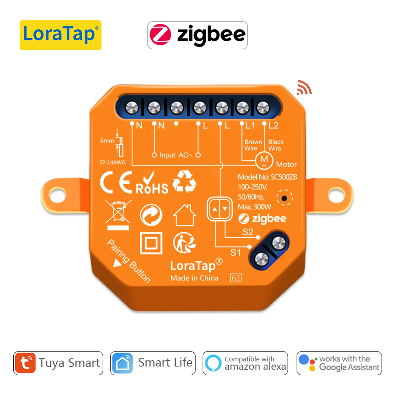 LoraTap ZigBee Rollladen-Schaltermodul, elektrisch motorisiertes Vorhangblind, Tuya Smart Life Roller, Sprachsteuerung von Alexa Google Home Image