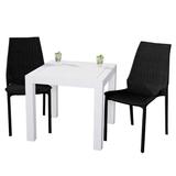 LeisureMod Kent Outdoor White Table With 2 Black Chairs Dining Set Leisuremod KC19BMT31W2