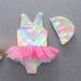 YCNYCHCHY Summer Girls Tutu Swimwear with Swimming Cap Sun UV Rash Guards Swimsuit for Girls Baby Toddler Kids Two Pieces Set2-9Years