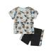 Arvbitana Baby Boys Casual Outfit Set Newborn Kids Short Sleeve Round Neck Patchwork T-shirt Tops + Elastic Sweatpants Toddler 2-Piece Outfits 0M-3T