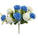 Off-White Blue Rose with Eucalyptus 19in Artificial Polysilk Faux Greenery Fake Flower Bush for Craft Home Bouquet Arrangement Ceremony Wedding Arch Floral Wall Aisle Decor (Cream Blue One each)