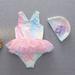 YCNYCHCHY Summer Girls Tutu Swimwear with Swimming Cap Sun UV Rash Guards Swimsuit for Girls Baby Toddler Kids Two Pieces Set2-9Years