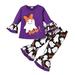 Youmylove Two Piece Girls Outfits Toddler Kids Girls Outfit Cartoon Letters Prints Long Sleeve Tops Bell Bottom Prints Pants 2Pcs Set Outfits