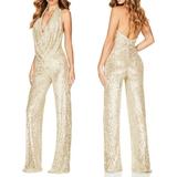 Womens Party Jumpsuits Glitter Sequin Sparkle Sleeveless Rompers Long Pants Backless Sexy V Neck Casual Overalls