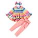 2T Toddler Baby Girls Clothes Baby Girls Outfits 2-3T Baby Girls Long Sleeve Rainbow Stripe Top Pants Headband 3PCS Set Pink