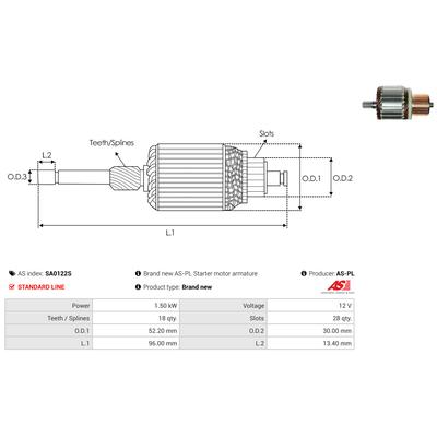 AS-PL Anker, Starter Universal 12V 52,20mm SA0122S Image