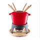 Lacor - 71711 – Enamelled Cast Iron Fondue Set, Iron Stand with Wood Base, Suitable for Induction, 6 Tendors, Diameter 16.5 x 10 cm (1.7 litres), Red