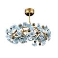 House of Hampton® Gurbachan Light Brass Crystal Round Garden of Roses Semi-flush Pendant Chandelier in White/Blue/Yellow | Wayfair