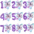 11pcs Purple Butterfly Foil Balloons 1 2 3 4 5 6 7 Happy Birthday Party Decorations Kids 1st Baby