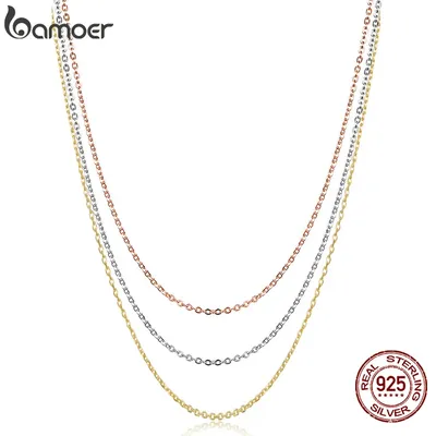 BAMOER Rose Gold Farbe 925 Sterling Silber Halskette Kette Karabinerverschluss Einfache Kette Mode