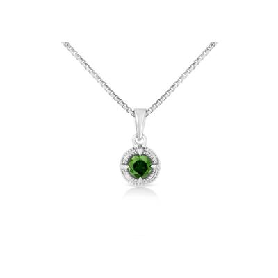 Women's Silver 1/10 Cttw Colored Diamond Solitaire 18" Milgrain Pendant Necklace by Haus of Brilliance in Green