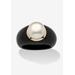 Women's 10K Black Pearl Ring Round Cultured Pearl Black Jade Yellow Gold Ring by PalmBeach Jewelry in Black (Size 7)