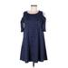 Primi Casual Dress - Mini Scoop Neck 3/4 sleeves: Blue Marled Dresses - Women's Size Medium