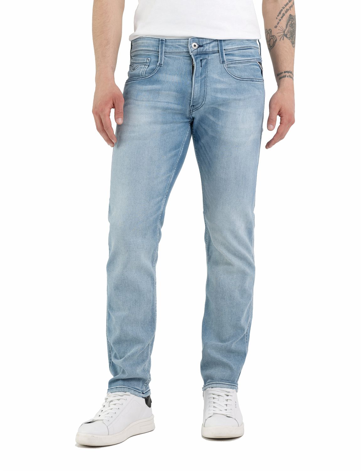 Slim-fit-Jeans REPLAY "Anbass Superstretch", Damen, Gr. 33, Länge 34, blau (light blau), Denim/Jeans, Obermaterial: 94% Baumwolle, 4% Elastomultiester, 2% Elasthan, slim fit lang, Jeans Slim-fit-Jeans, elastisch, Topseller