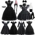 Movie Wednesday Halloween Cosplay For Girl Addams Costume 2023 New Vestidos Mesh Party Dresses