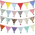 3.2M Vintage Floral Fabric Bunting 12 Pennant Flags With Balls Wedding Party Decor Banner Home Baby