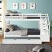 White Twin-Over-Twin Multifunctional Trundle Bunk Bed with Stairs with Twin Size Trundle and 3 Storage Stairs