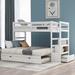 White Stairway Twin Over Twin/King Bunk Bed with Twin Size Trundle and Drawer, 2 Open Shelves, Solid Pine Legs