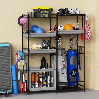 Sttoraboks Garage Sports Equipment Organizer, Sports Storage Rack Fits 2 Golf Bags and Other Sports Equipment