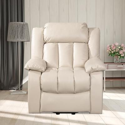 Beige Bonded Leather Upholstered Massage Lift Chair Recliner for Elderly with Zero-G Position, Heating, and USB Charging