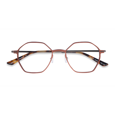 Unisex s geometric Brown & Gunmetal Aluminium Alloy,Titanium Prescription eyeglasses - Eyebuydirect s Alloy