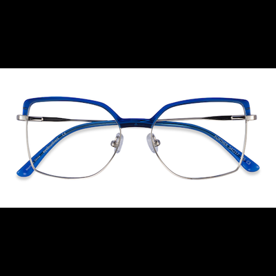 Unisex s geometric Blue & Silver Acetate, Metal Prescription eyeglasses - Eyebuydirect s Further